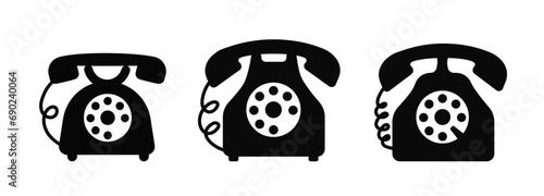 Red old vintage retro telephone icon. Classic vintage ring phone silhouette