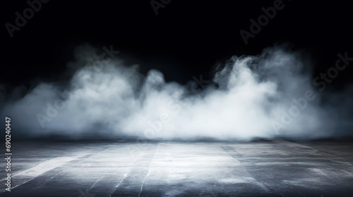 Floor with smoke and fog in the background. Abstract spooky Halloween scene.