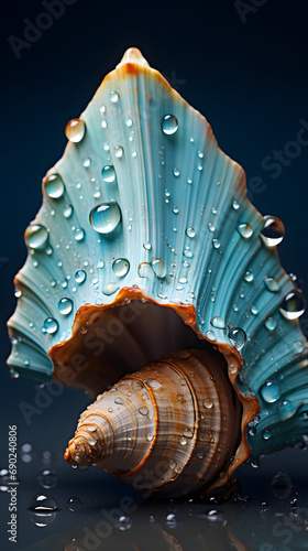 a shell with a lot of water droplets on the surface
