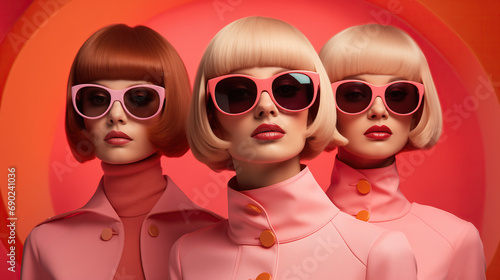 Group of Mannequins Rocking Pink Sunglasses.  Fashion Style Cover Magazine and Wallpaper