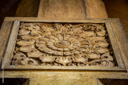 Famous ancient wood carvings at Embekke Temple near Kandy SriLanka photo