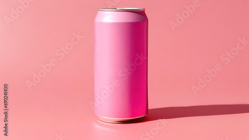Pink Drink Can. Liquid in Metallic Container Isolated on Empty Background. Refreshing Beverage, Fizzy Soda Concept Generative Ai
