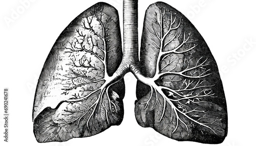 Pencil drawings reveal the complex structure of the Human Lung or Respirator System. Generative AI
