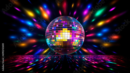 colorful disco or mirror ball party black background 