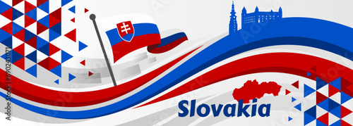 national flag Slovakia on background with National day banner

 photo