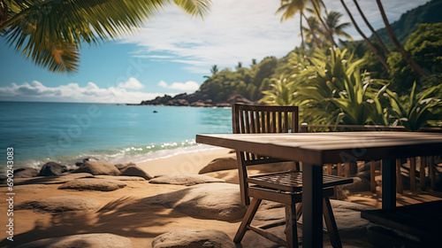 Island summer beach with palm trees and a relaxing place  