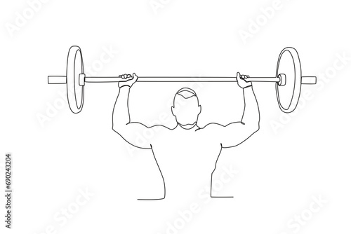 Single continuous line drawing of A man doing fitness using a bench press. Fitness stretching concept. Trendy one line draw design vector illustration
