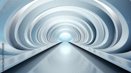 Explore the mesmerizing depths of a futuristic white technology tunnel, where innovation and design converge in a captivating visual experience