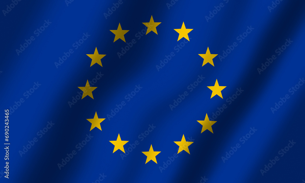 Powiewająca Flaga Unii Europejskiej - obrazy, fototapety, plakaty 
