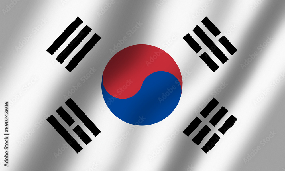 Powiewająca Flaga Korei Południowej - obrazy, fototapety, plakaty 
