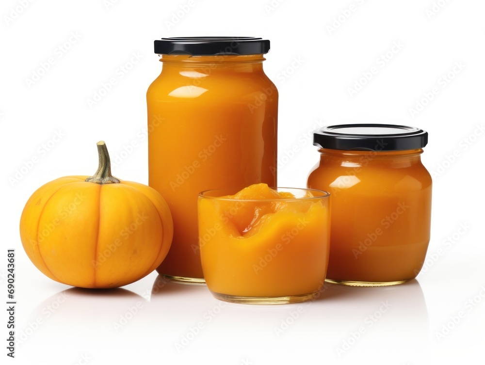 Canned pumpkin puree isolated on white background Canned pumpkin puree isolated on white background