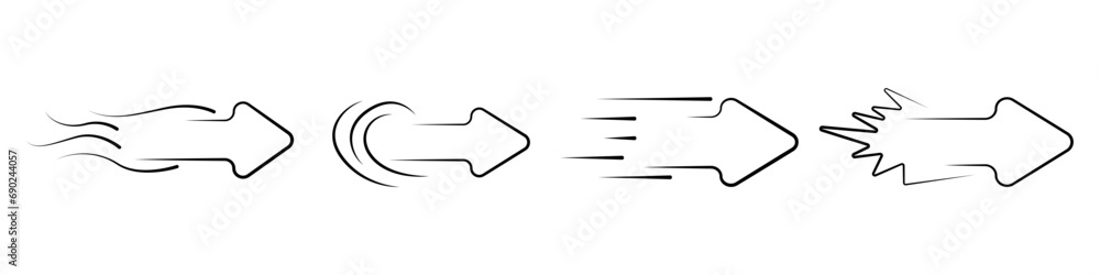 Black arrows vector set. Flight of arrows vector. A set of linear arrows pointing to the right. Direction arrow vector. Black arrows vector set. Flight of arrows vector. A set of linear arrows pointing to the right. Direction arrow vector.