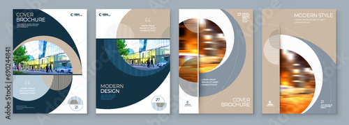 Brochure Template Layout Design Set Corporate Business Annual Report Catalog Magazine Flyer Mockup Creative Modern Bright Concept Circle Round Beige Luxury Shape