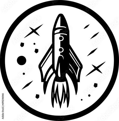 Rocket - Black and White Isolated Icon - Vector illustration