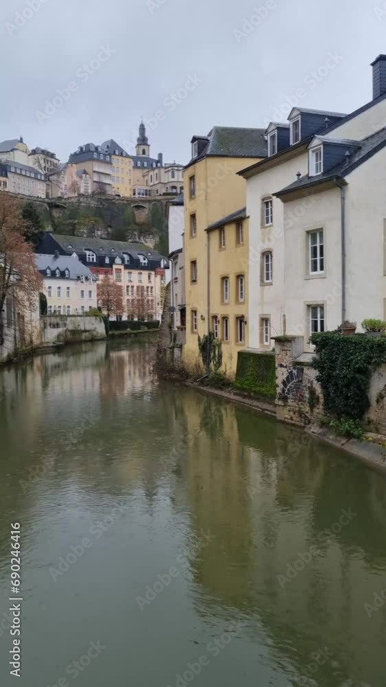 Luxembourg City, Luxembourg. Alzette river panning to Bock area (Grund district).
Luxembourg City, Luxembourg. Alzette river panning to Bock area (Grund district).