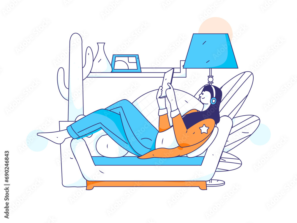 Obraz premium Home indoor character scene flat vector concept operation hand drawn illustration 