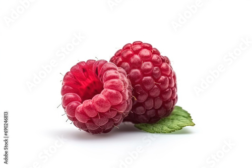 Raspberry on white background. Juicy red berry, fresh and sweet