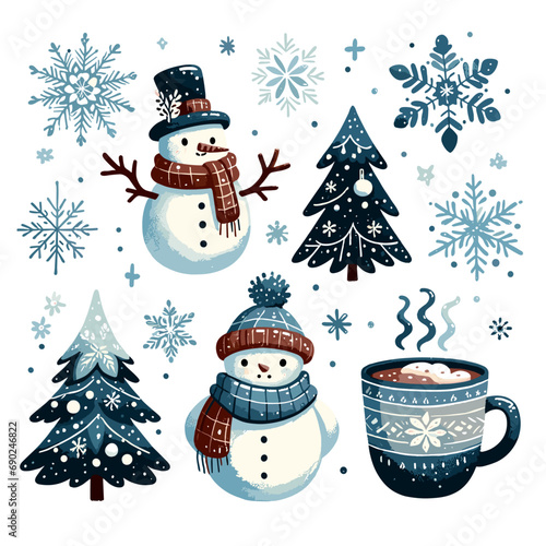 snowman and christmas tree winter vector