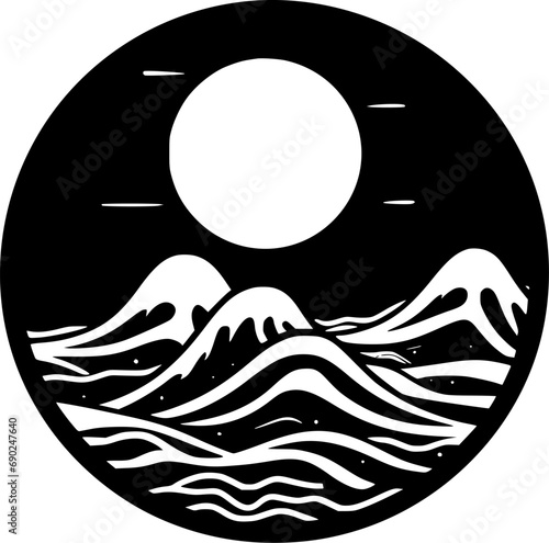 Ocean - Black and White Isolated Icon - Vector illustration