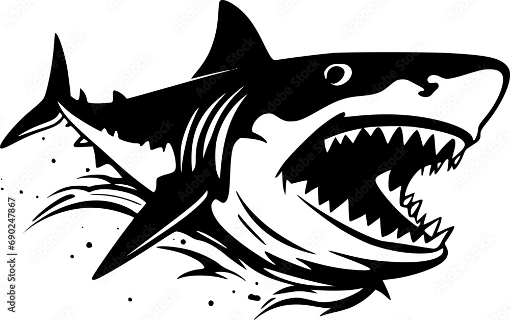 Obraz premium Shark - Black and White Isolated Icon - Vector illustration