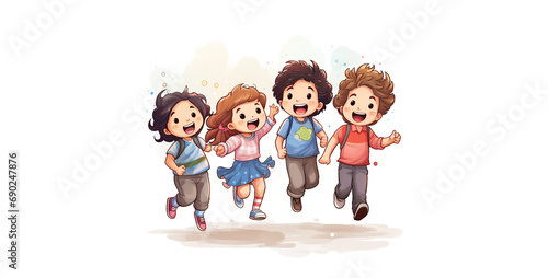 A Group of Children Celebrating vector illustration, children playing with balloons