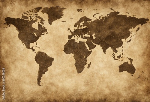 old world map on old paper, grunge texture photo