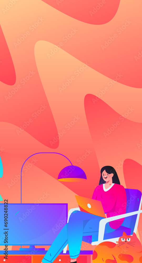 Home indoor character scene flat vector concept operation hand drawn illustration
Home indoor character scene flat vector concept operation hand drawn illustration