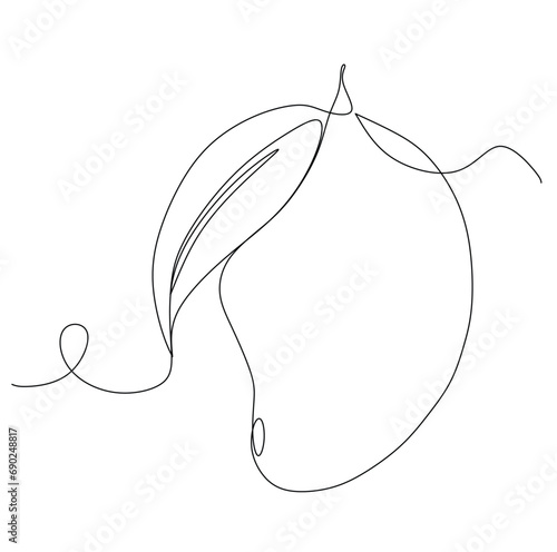 Continuous one simple single abstract line drawing of mango icon in silhouette on a white background. Linear stylized.