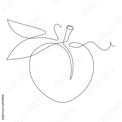 Continuous one single line drawing of peach fruit icon vector illustration concept