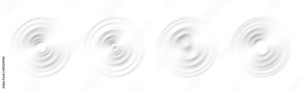 Realistic water ripple. Drop or sound wave splash effects. Round wave surfaces on transparent background - obrazy, fototapety, plakaty 