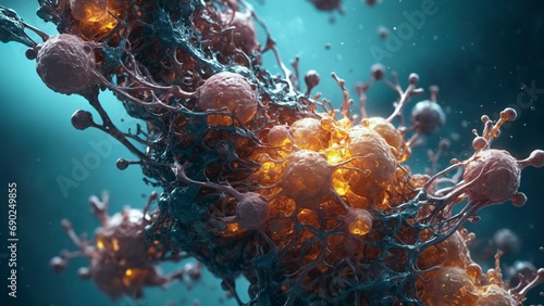 observation microscopique des structures cellulaires infectées par un virus - une plongée dans les mécanismes moléculaires de la propagation d'une infection virale.