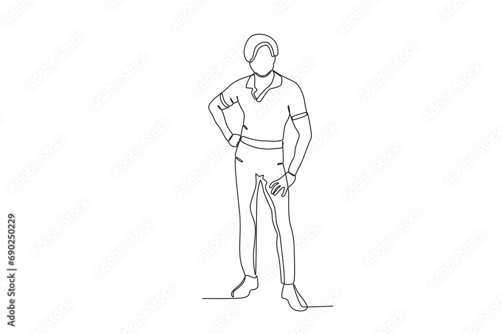 Single continuous line drawing of A man wearing retro clothes from the 70_s. that 70 year style. Minimalism concept one line draw graphic design vector illustration.
