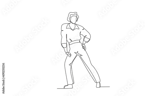 Fototapeta Naklejka Na Ścianę i Meble -  Single continuous line drawing of A man wearing retro clothes from the 70_s. that 70 year style. Minimalism concept one line draw graphic design vector illustration.
