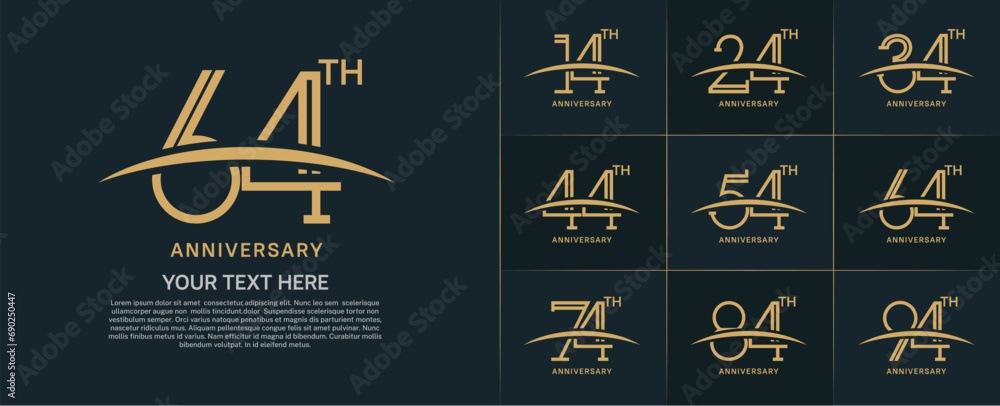 set of anniversary logotype flat gold color with swoosh for special celebration event