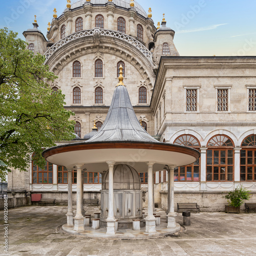 Courtyard of Nusretiye imperial Ottoman Mosque with ablution fountain. The mosque is located in Tophane district of Beyoglu, Istanbul, Turkey  photo