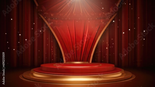 Red gold pedestal background with decorations