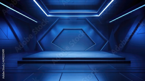 An empty blue stage in the style of organic 