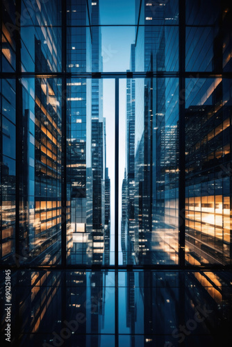  Office building made of glass and iron. Modern business