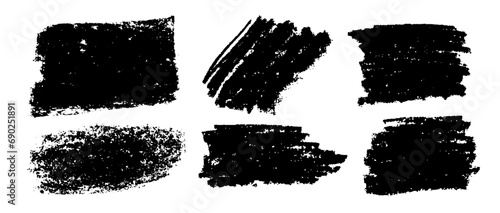 Set de formas grunge. Trazos vectorizados de ceras negras. Set de trazos de manchas con cera, trazos reales hechos a mano con formas variadas photo