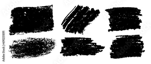 Set de formas grunge. Trazos vectorizados de ceras negras. Set de trazos de manchas con cera, trazos reales hechos a mano con formas variadas