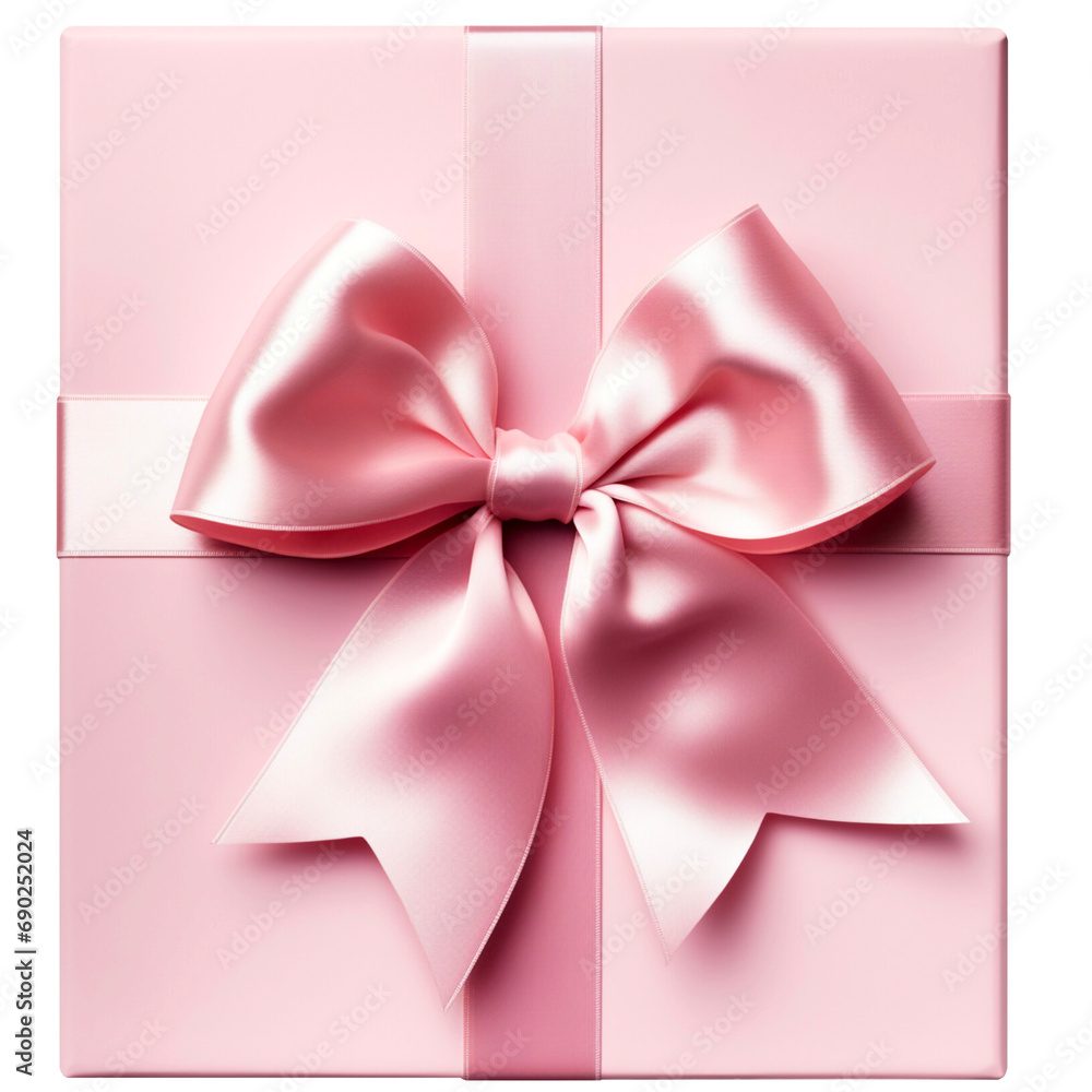 pink gift box with ribbon bow on a transparent background and a top view pink gift box with ribbon bow on a transparent background and a top view