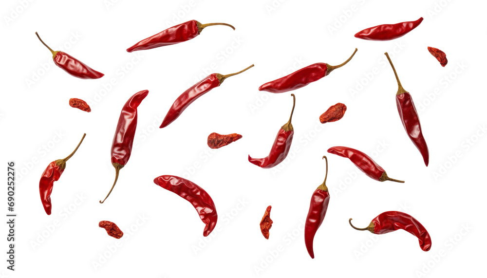 dry red chili peppers isolated on transparent background cutout - obrazy, fototapety, plakaty 