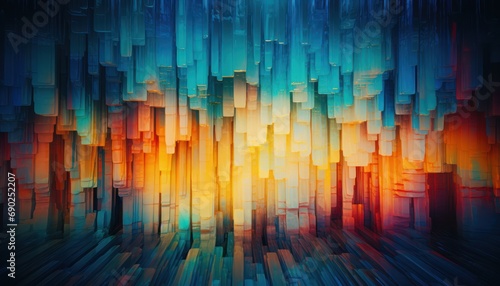 An Abstract Painting of a Colorful Cityscape