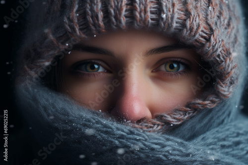 Fotótapéta Freezing woman suffering from cold or flu fever or having trouble with central h