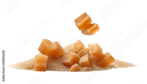 pieces of brown sugar isolated on transparent background cutout