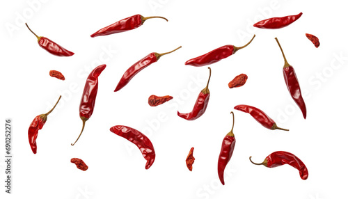 Fotografiet dry red chili peppers isolated on transparent background cutout