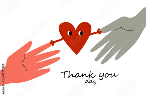 International Thank You Day card banner.People say thank you to each other.Funny vector doodle flat illustration.