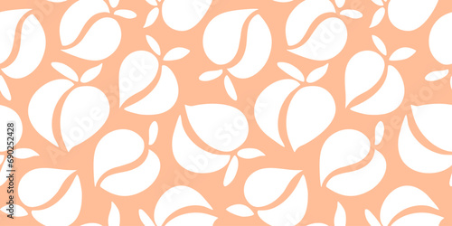 White peaches seamless pattern. Trendy peach fuzz color background. Summer fruit pattern for paper, fabric, interior.
