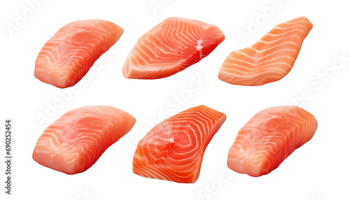 set of salmon isolated on transparent background cutout