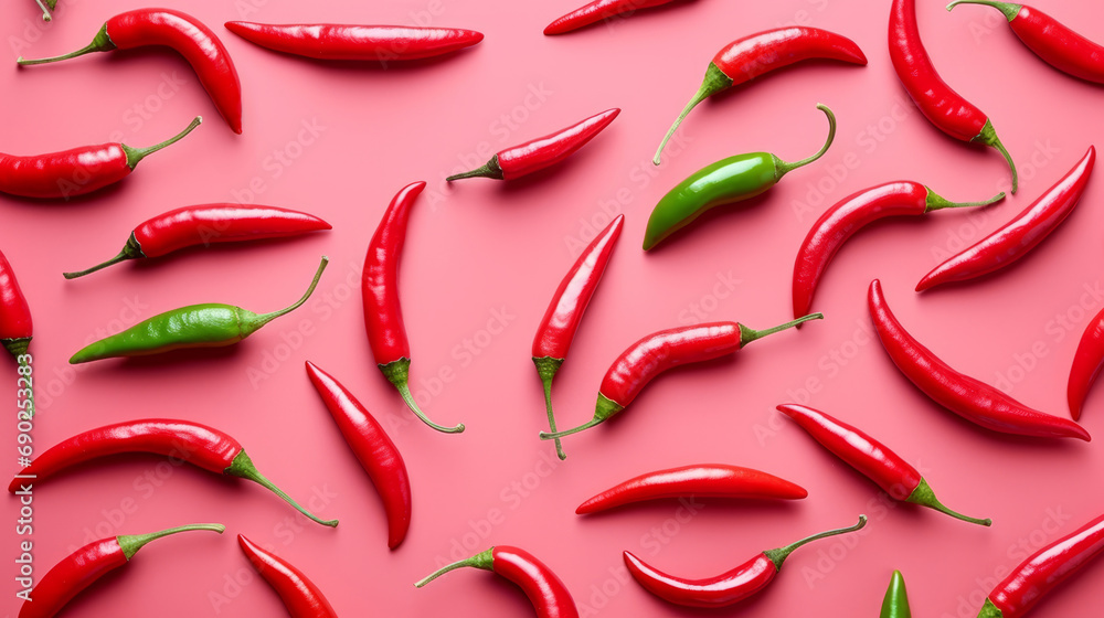 Red Chili pepper pattern. Hot red pepper. Savor the Intense Heat of Hot Chili Peppers. Pink background Red Chili pepper pattern. Hot red pepper. Savor the Intense Heat of Hot Chili Peppers. Pink background